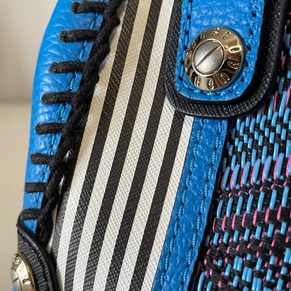 EUC Henri Bendel Centennial Mini Barrel Bag Striped Blue Tapestry - Picture 12 of 17